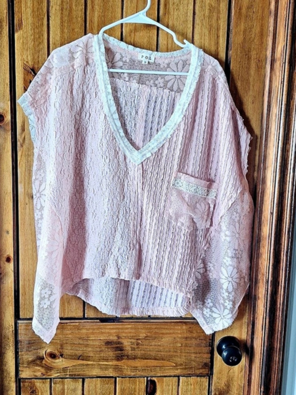 POL Pink Textured V-Neck Blouse
